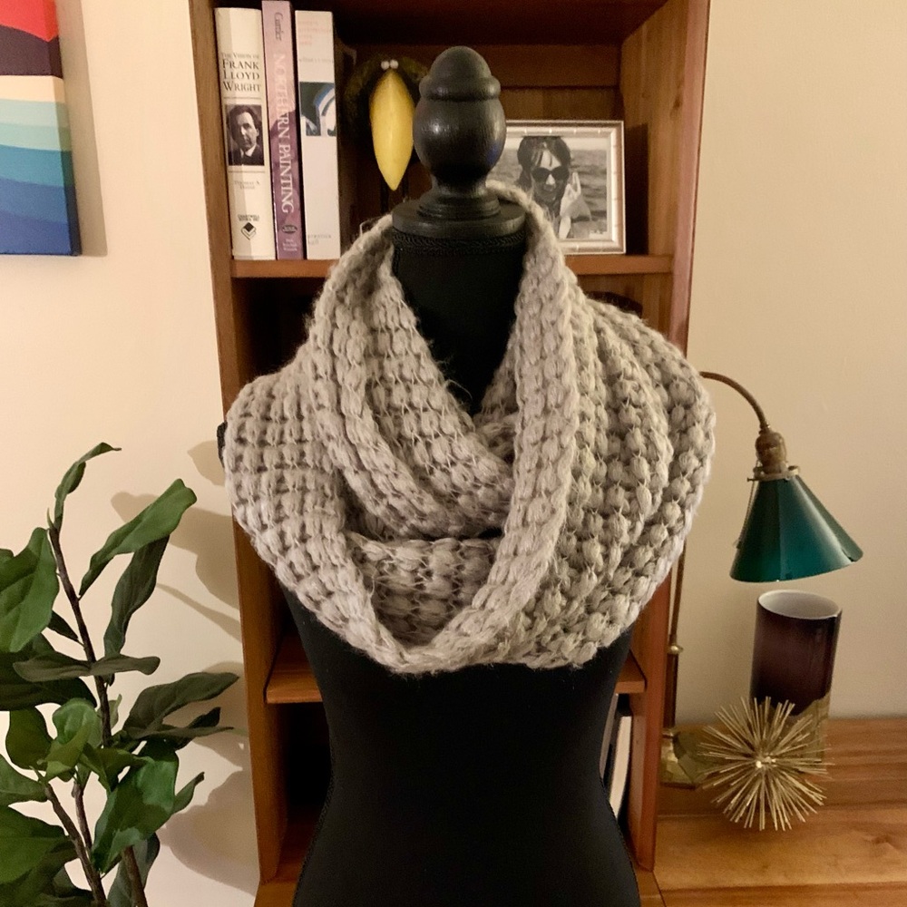 Tickled Pink Chunky Knit Gray Infinity Scarf